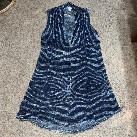 Chico's Vienna Loose Knit Open Front Long Cardigan Duster Vest Zebra Blue L 12 - Picture 2 of 7